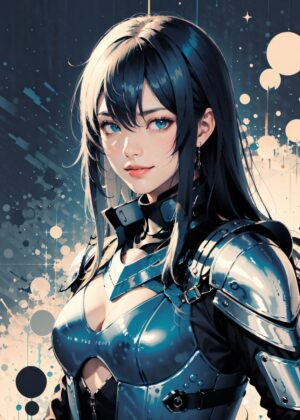 Space Knight: A Digital Painting of a Futuristic Warrior Woman - Premium Wooden Framed Poster. Ready to Hang.