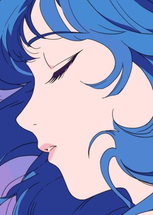 Sleeping Retro Anime Girl Art Print - Premium Wooden Framed Poster. Ready to Hang.