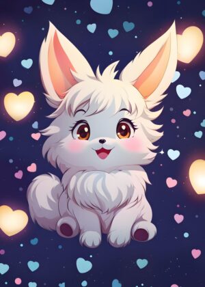 Adorable Bunny Illustration: A Whimsical Artwork - Premium Wooden Framed Poster. Ready to Hang.