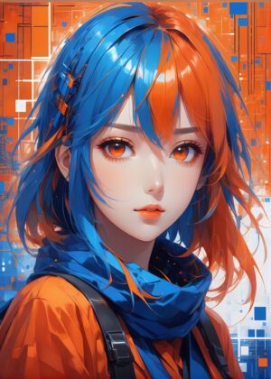 Stunning Anime Girl with Vibrant Two-Tone Hair - Premium Wooden Framed Poster. Ready to Hang.
