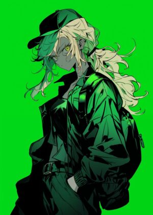 Green Anime Girl Artwork Print - Premium Wooden Framed Poster. Ready to Hang.