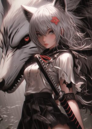 Wolf Princess: Anime Art Print - Premium Wooden Framed Poster. Ready to Hang.