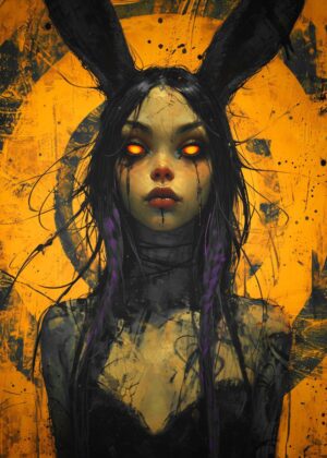 Dark Fantasy Bunny Girl Art Print - Premium Wooden Framed Poster. Ready to Hang.