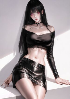 Goth Anime Girl WAIFU - Cute Digital Art Print - Premium Wooden Framed Poster. Ready to Hang.