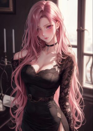 Anime Girl Pink Hair WAIFU Art Print - Premium Wooden Framed Poster. Ready to Hang.