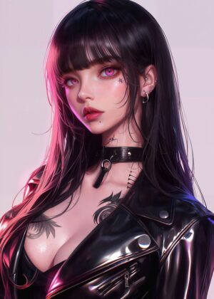 Anime Rebel Girl WAIFU Art Print - Premium Wooden Framed Poster. Ready to Hang.