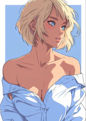 Blonde Anime Girl WAIFU Art Print - Premium Wooden Framed Poster. Ready to Hang.