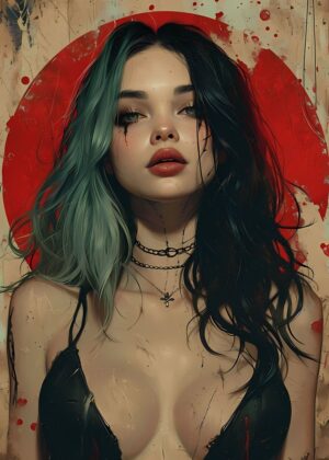 Vintage Retro Goth Girl Art Print - Premium Wooden Framed Poster. Ready to Hang.