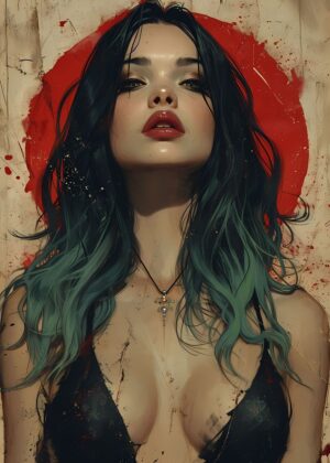 Vintage Retro Goth Girl Art Print - Premium Wooden Framed Poster. Ready to Hang.