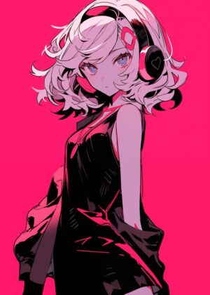 Pink Anime Girl: Vibrant Digital Art Print - Premium Wooden Framed Poster. Ready to Hang.