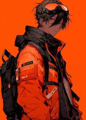 Stylish Anime Boy in Orange - Premium Wooden Framed Poster. Ready to Hang.