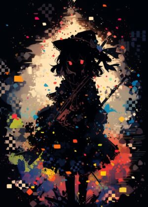 Anime Girl Silhouette Art Print: Dark Fantasy - Premium Wooden Framed Poster. Ready to Hang.