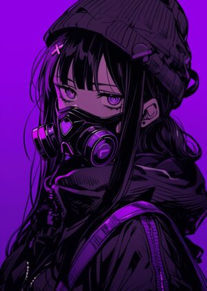 Mysterious Purple Anime Girl Artwork - Premium Wooden Framed Poster. Ready to Hang.