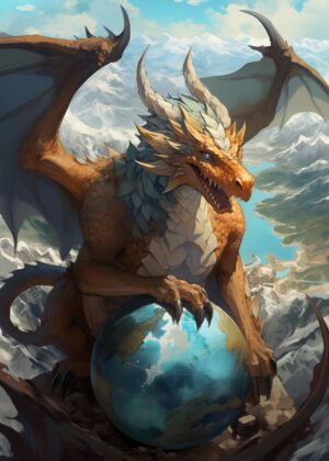Anime Dragon of the World: Majestic Fantasy Art Print - Premium Wooden Framed Poster. Ready to Hang.