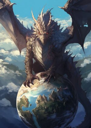 Anime Dragon of the World: Majestic Fantasy Artwork - Premium Wooden Framed Poster. Ready to Hang.