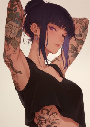 Anime Brunette Waifu Girl Art Print - Premium Wooden Framed Poster. Ready to Hang.