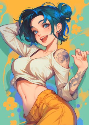 Joyful Anime Girl WAIFU Art Print - Premium Wooden Framed Poster. Ready to Hang.