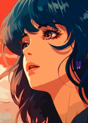 Golden Hour Anime Girl Art Print - Premium Wooden Framed Poster. Ready to Hang.