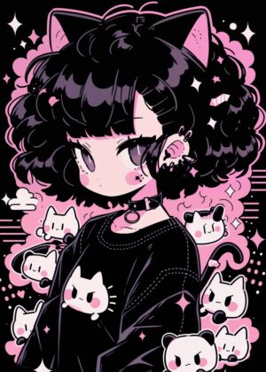Kawaii Pop Girl: Cute Anime Girl Art Print - Premium Wooden Framed Poster. Ready to Hang.