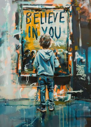 Believe in Yourself: Inspirational Urban Art - Premium Wooden Framed Poster. Ready to Hang.