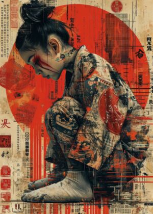 Digital Art Print: Geisha in a Modern World - Premium Wooden Framed Poster. Ready to Hang.