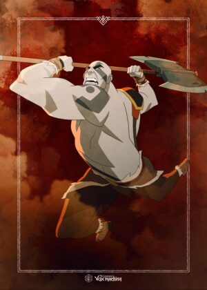 Grog Strongjaw Attacking: Fierce Fantasy Art Print - Premium Wooden Framed Poster. Ready to Hang.