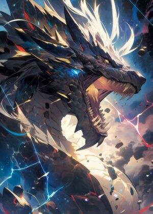 Cyberdragon Anime Art Print: Fierce Digital Dragon Artwork - Premium Wooden Framed Poster. Ready to Hang.