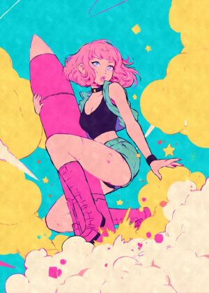 Kawaii Rocket Girl Anime Art Print - Premium Wooden Framed Poster. Ready to Hang.