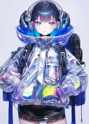 Cyberpunk Anime Girl: Futuristic Fashion and Vibrant Hues - Premium Wooden Framed Poster. Ready to Hang.