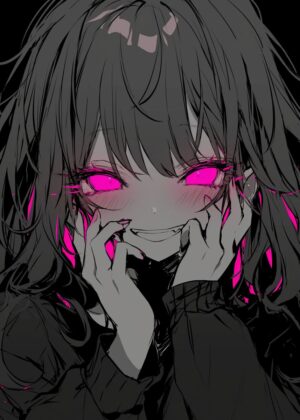 Pink Eye Glow Anime Girl Art Print - Premium Wooden Framed Poster. Ready to Hang.