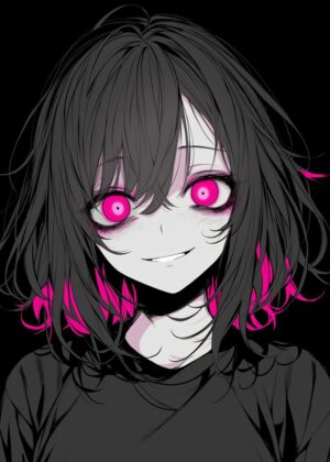 Pink Eye Glow Anime Girl Art Print - Premium Wooden Framed Poster. Ready to Hang.