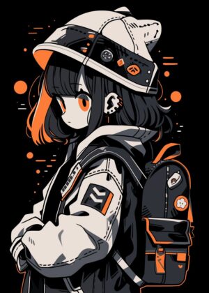 Kawaii Pop Girl: Anime Art Print - Premium Wooden Framed Poster. Ready to Hang.