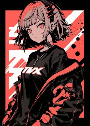 Kawaii Pop Girl Art Print: Edgy Anime Aesthetic - Premium Wooden Framed Poster. Ready to Hang.