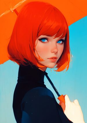 Fiery Redhead Under a Rainy Sky - Premium Wooden Framed Poster. Ready to Hang.
