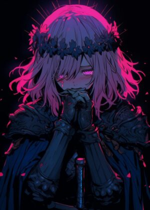 Dark Fantasy Anime Girl Art Print - Premium Wooden Framed Poster. Ready to Hang.