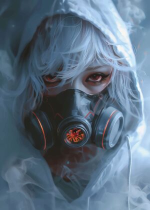 White Smoke Anime Girl: Mysterious and Enigmatic Digital Art - Premium Wooden Framed Poster. Ready to Hang.
