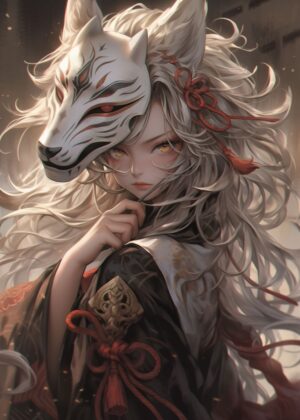 Anime Samurai Girl: Elegant Warrior Artwork - Premium Wooden Framed Poster. Ready to Hang.
