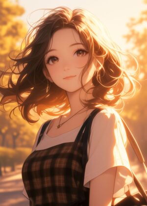 Anime Girl in Golden Hour - Premium Wooden Framed Poster. Ready to Hang.