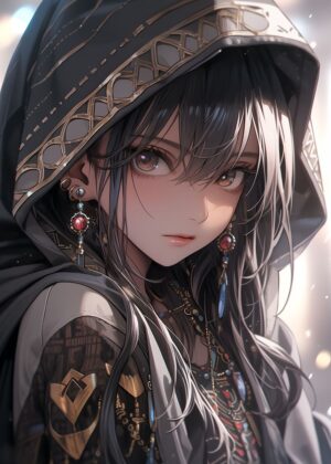 Enchanted Anime Girl: Mystical Fantasy Art Print - Premium Wooden Framed Poster. Ready to Hang.