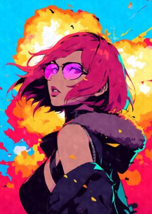 Cool Anime Girl Explosion Art Print - Premium Wooden Framed Poster. Ready to Hang.