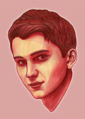 Anthony Lockwood Art Print: Captivating Portrait in Red Tones - Premium Wooden Framed Poster. Ready to Hang.
