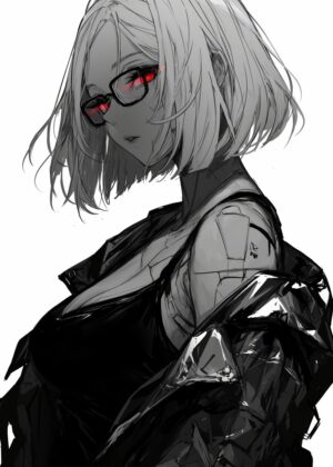 Red Eye Glow: Anime Girl Art Print - Premium Wooden Framed Poster. Ready to Hang.