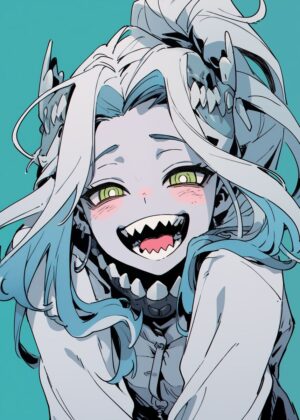 Anime Monster Girl Art Print - Premium Wooden Framed Poster. Ready to Hang.