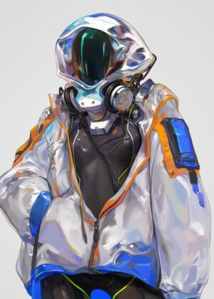 Anime Girl Astronaut: Futuristic Space Explorer Art Print - Premium Wooden Framed Poster. Ready to Hang.