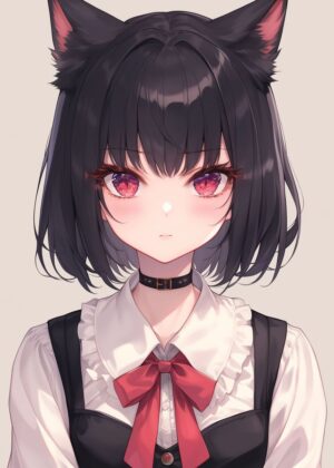 Adorable Anime Girl with Cat Ears - Premium Wooden Framed Poster. Ready to Hang.