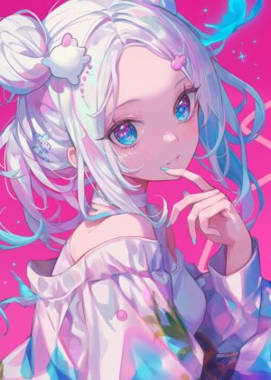 Waifu Anime Girl: Dreamy Pastel Art Print - Premium Wooden Framed Poster. Ready to Hang.