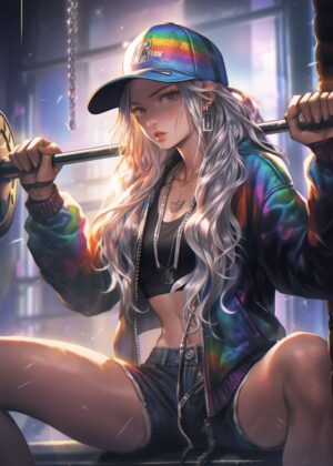 Anime Gym Girl Art Print - Premium Wooden Framed Poster. Ready to Hang.