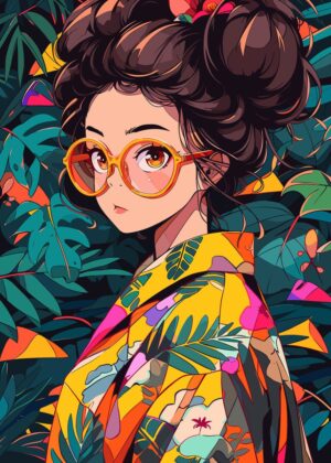 Anime Girl in Tropical Paradise - Premium Wooden Framed Poster. Ready to Hang.