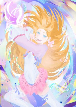 Colorful Magical Girl Art Print - Premium Wooden Framed Poster. Ready to Hang.