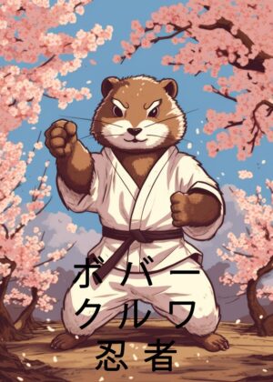 Adorable Anime Martial Arts Animal Art Print - Premium Wooden Framed Poster. Ready to Hang.